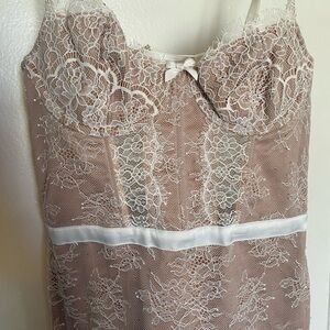 Victoria's Secret Cream Lace Chemise Dress with Floral Patterns